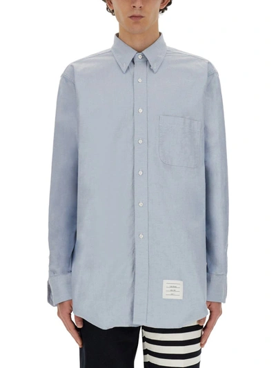 Thom Browne Extra Trim Fit Oxford Shirt With Grosgrain Trim In Blue