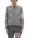 Thom Browne Embroidered Striped Wool Cardigan Pockets In Multi