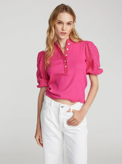 Robert Graham Brinley Eyelet Puff-sleeve Shirt In Magenta