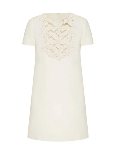 Valentino Crepe Couture Embroidered Minidress In White