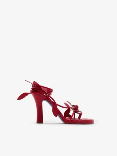 Burberry Leather Ivy Flora Heeled Sandals​ In Red