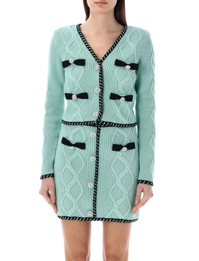 Self-portrait Cable-knit Bow-detail Cardigan In Mint