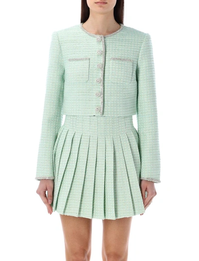 Self-portrait Crop Jacket Strass In Mint