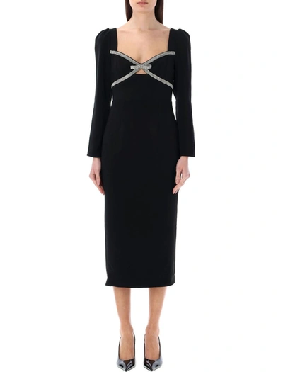 Self-portrait Diamante Bow Midi Dress In Black