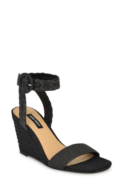 Nine West Women's Nerisa Square Toe Woven Wedge Sandals In Black