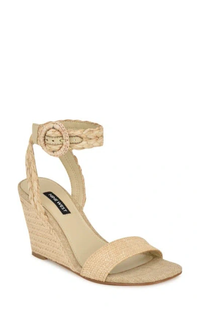 Nine West Women's Nerisa Square Toe Woven Wedge Sandals In Light Natural