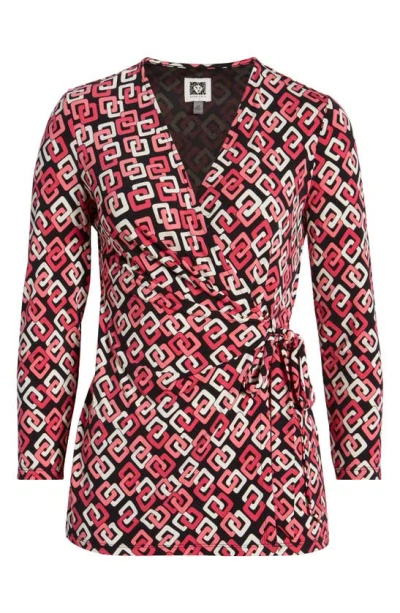 Anne Klein Women's Wrap-style Geometric-print Top In Anne Black,camellia Multi