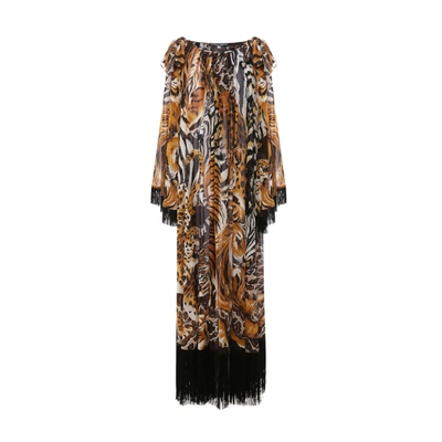 Dolce & Gabbana Fringed Kaftan Dress In Brown