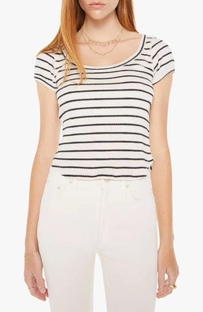 Mother The Itty Bitty Scoop Striped Tee In Black And White Stripe