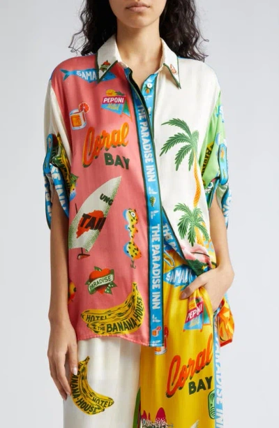 Alemais Paradiso Printed Silk Satin Shirt In Multicolor