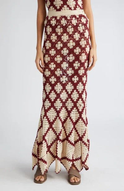 Ulla Johnson Summer Crochet Pima Cotton Maxi Skirt In Claret