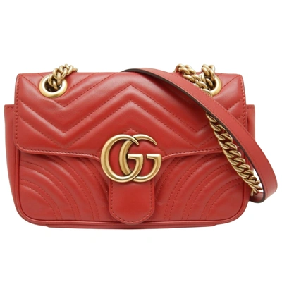 Gucci Gg Marmont Red Leather Shoulder Bag ()