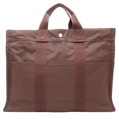 Hermes Hermès Herline Brown Canvas Tote Bag ()