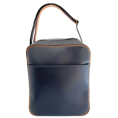 Hermes Hermès Victoria Black Leather Shoulder Bag () In Blue