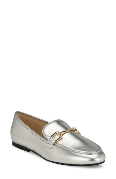 Nine West Lilma Womens Round Toe Design Synthetic Rubber Outsole Loafers In Silver