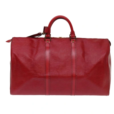 Pre-owned Louis Vuitton Keepall Red Leather Travel Bag ()