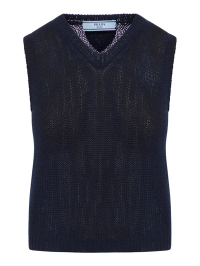 Prada Gilet Sweater Cashmere F.5 In Blue