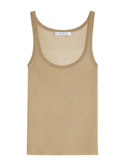 Max Mara Ribbed Silk Top In Nude & Neutrals