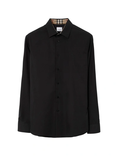 Burberry Logo-embroidered Cotton-blend Shirt In Black