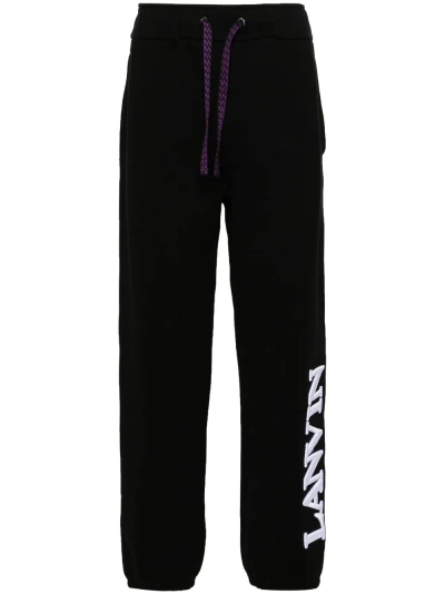 Lanvin Logo-embroidered Cotton Track Trousers In Black