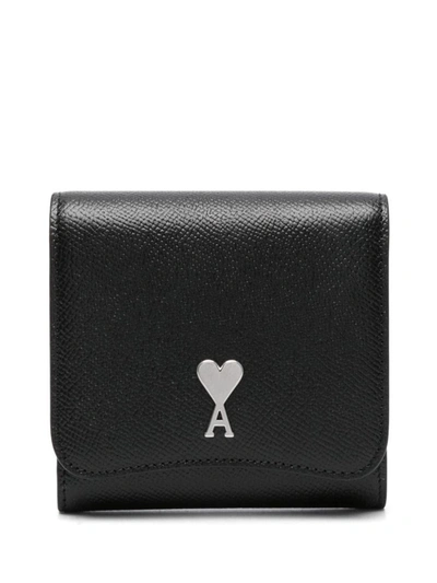 Ami Alexandre Mattiussi Paris Paris Leather Wallet In Noir/argent Vibre