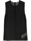 Ami Alexandre Mattiussi Leather Trim Sleeveless Top With Round Neck In Black