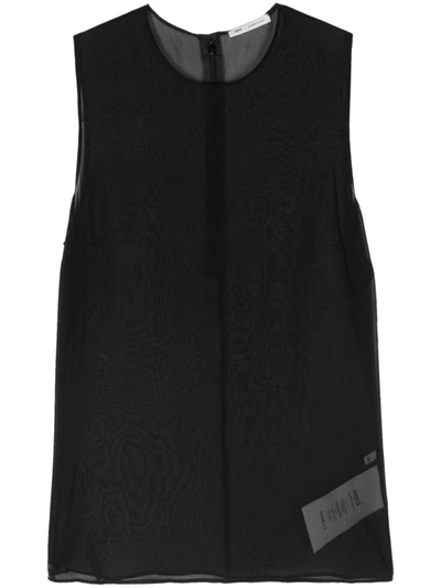 Ami Alexandre Mattiussi Leather Trim Sleeveless Top With Round Neck In Black