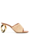 JW ANDERSON J.W. ANDERSON 80MM CHAIN-HEEL RAFFIA MULES