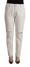 Pinko White Cotton Distressed Mid Waist Skinny Denim Jeans In White