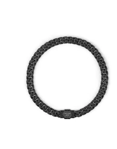 Philipp Plein Gunmetal Ip Stainless Steel Logo Cuban Link Necklace In Black