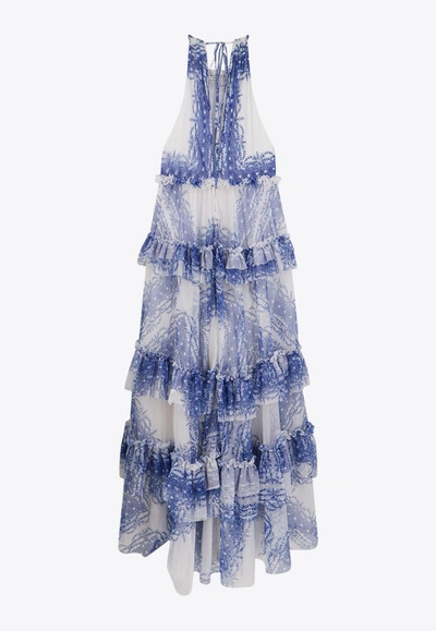 Philosophy Di Lorenzo Serafini Abstract Print Maxi Flounce Dress In Blue