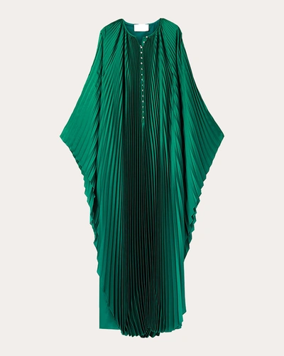 Semsem + Net Sustain Crystal-embellished Plissé-satin Maxi Dress In Green