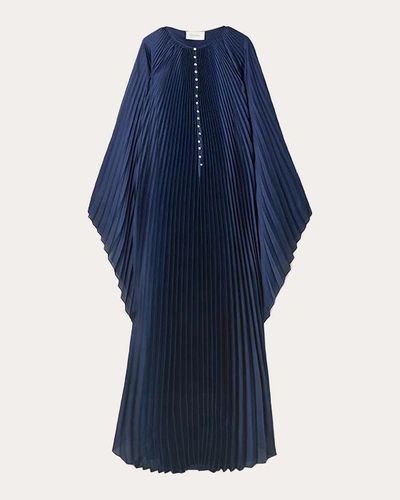 Semsem + Net Sustain Swarovski Crystal-embellished Plissé-satin Maxi Dress In Blue