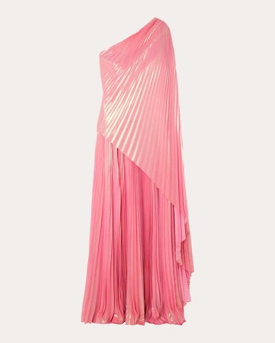 Semsem + Net Sustain One-shoulder Draped Plissé-lamé Maxi Dress In Pink