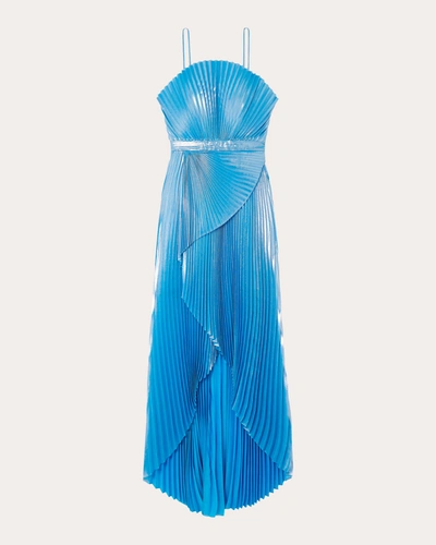 Semsem + Net Sustain Capri Draped Plissé-lamé Gown In Blue
