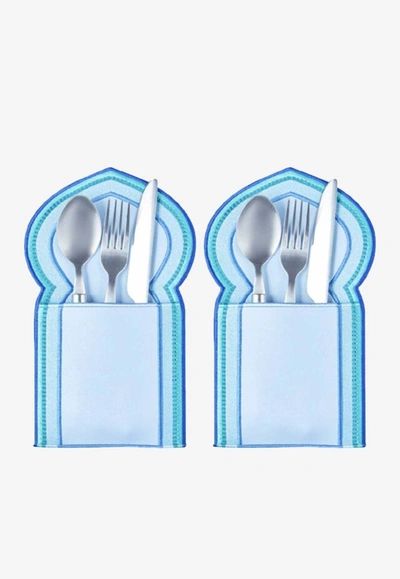 Stitch Arch Cutlery Pouch Set - Set Of 2 In Blue