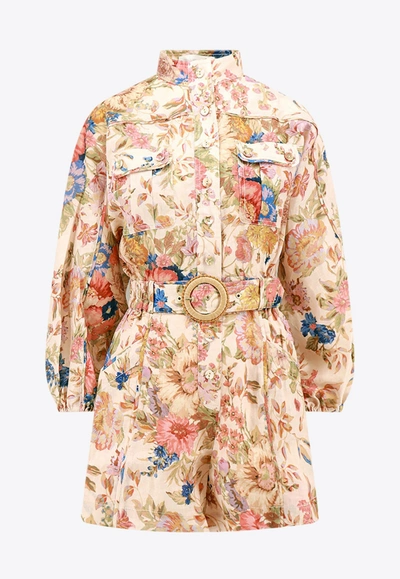 Zimmermann August Floral-print Playsuit In Multicolor
