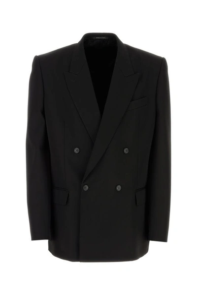 Balenciaga Double-breasted Wool Blazer In Black