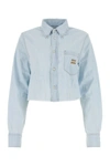 Miu Miu Woman Embroidered Poplin Shirt In Blue