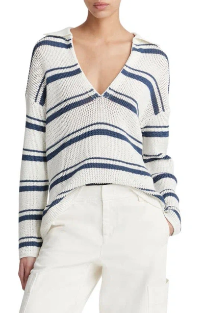 Vince Racked Ribbed Stripe Pullover Sweater In Off White