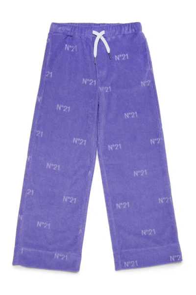 N°21 Kids' Monogram Terry-clotch Trousers In Blue