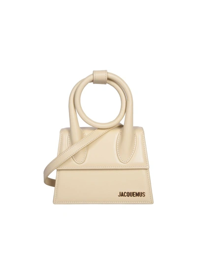 Jacquemus 'le Chiquito Noeud' Ivory Crossbody Bag With Logo In Leather Woman In White
