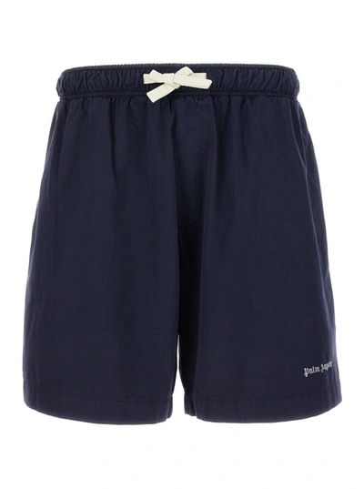 Palm Angels Logo-print Cotton Shorts In Blue