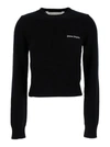 PALM ANGELS BLACK CREWNECK SWEATER WITH EMBORIDERED LOGO IN COTTON WOMAN