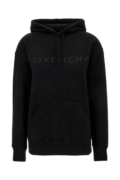 Givenchy Black Hoodie With Rhinestone Logo