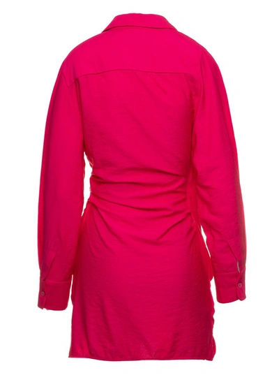 Jacquemus 'la Dressing Gown Bahia' Fuchsia Short Draped Shirt Dress In Viscose Woman  In Fuxia
