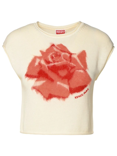 Kenzo Floral Intarsia-knit Top In Cream