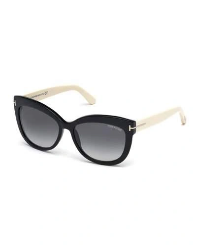 Tom Ford Alistair Two-tone Squared Cat-eye Sunglasses, Black/cream In Black/smoke