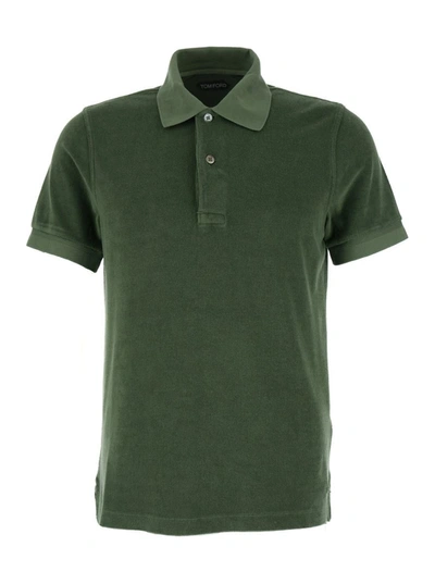 Tom Ford Towelling Polo In Green