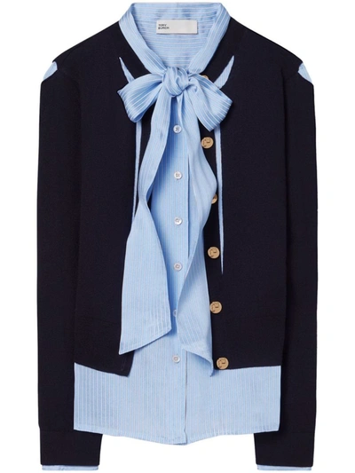 Tory Burch Cut-out Cashfeel Cardigan In Blue